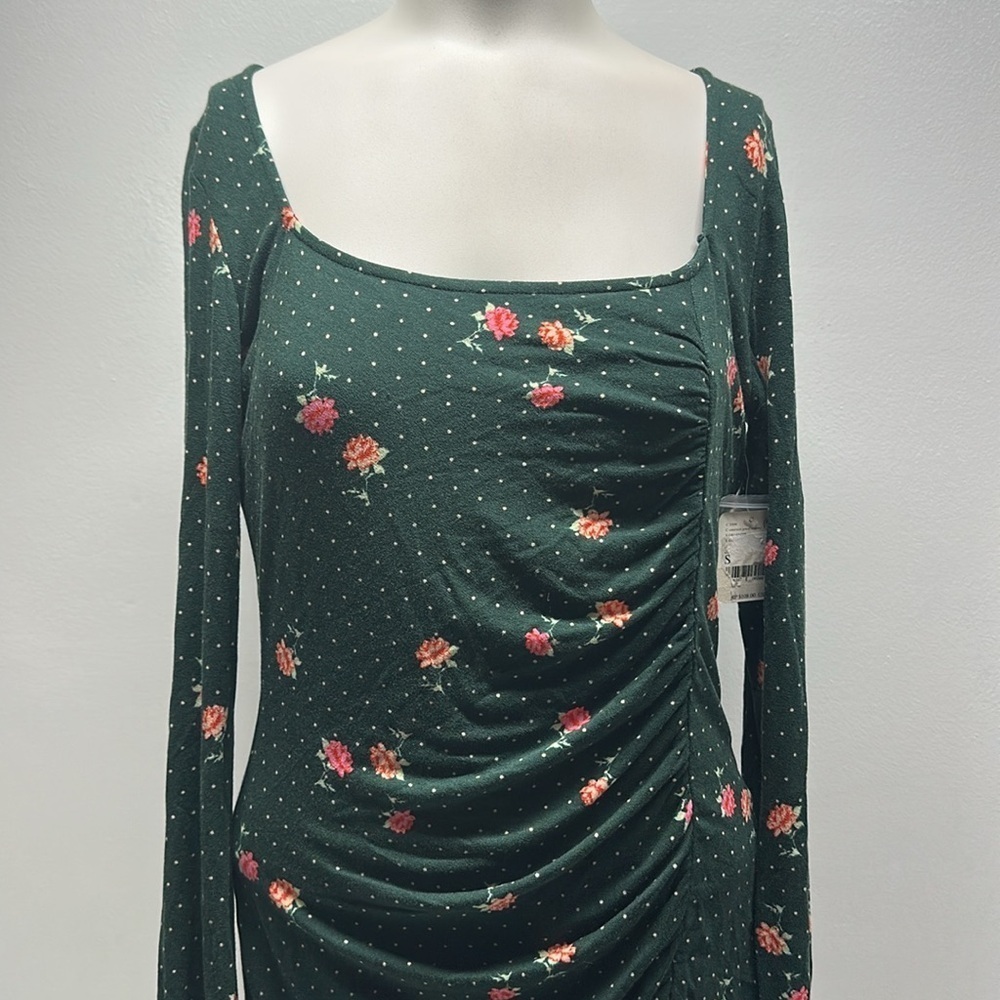 Free People Celia Mini Dress Long Sleeve Stretch Floral Green New Size Small - Picture 4 of 9